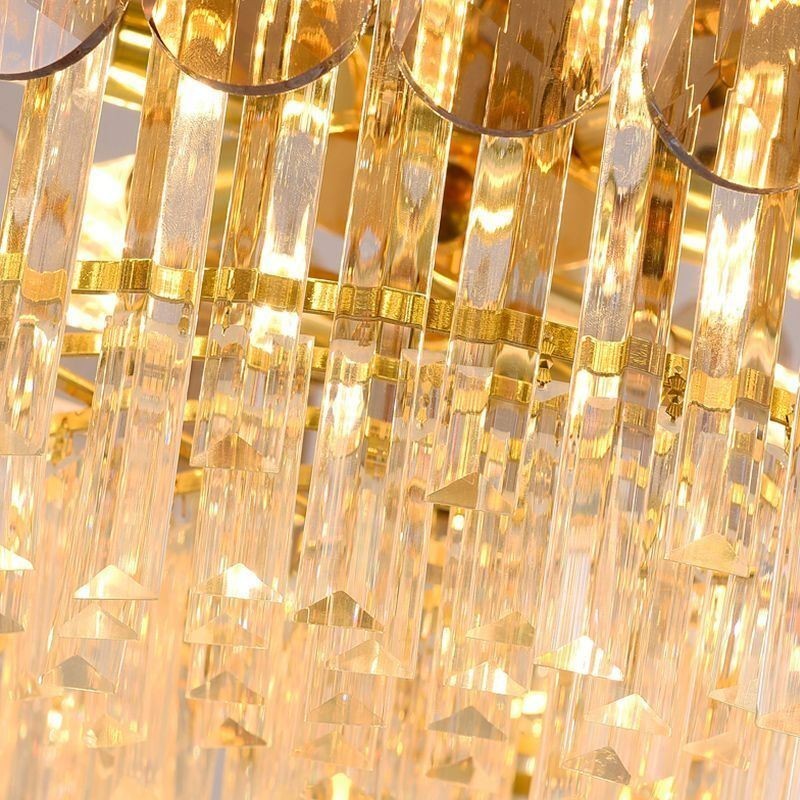 Luminária pendente de luxo em cristal dourado para teto