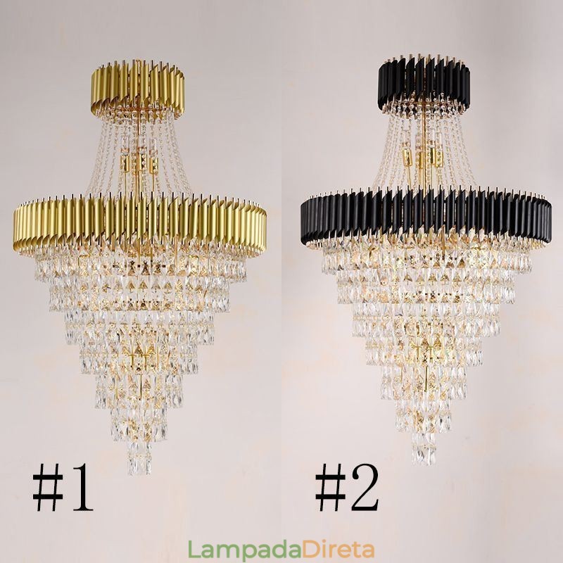 Luminária pendente de cristal moderna, luminária de teto cônica