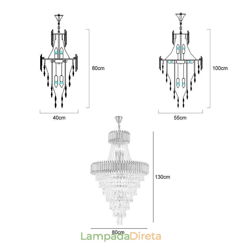 Luminária pendente de cristal moderna, luminária de teto cônica