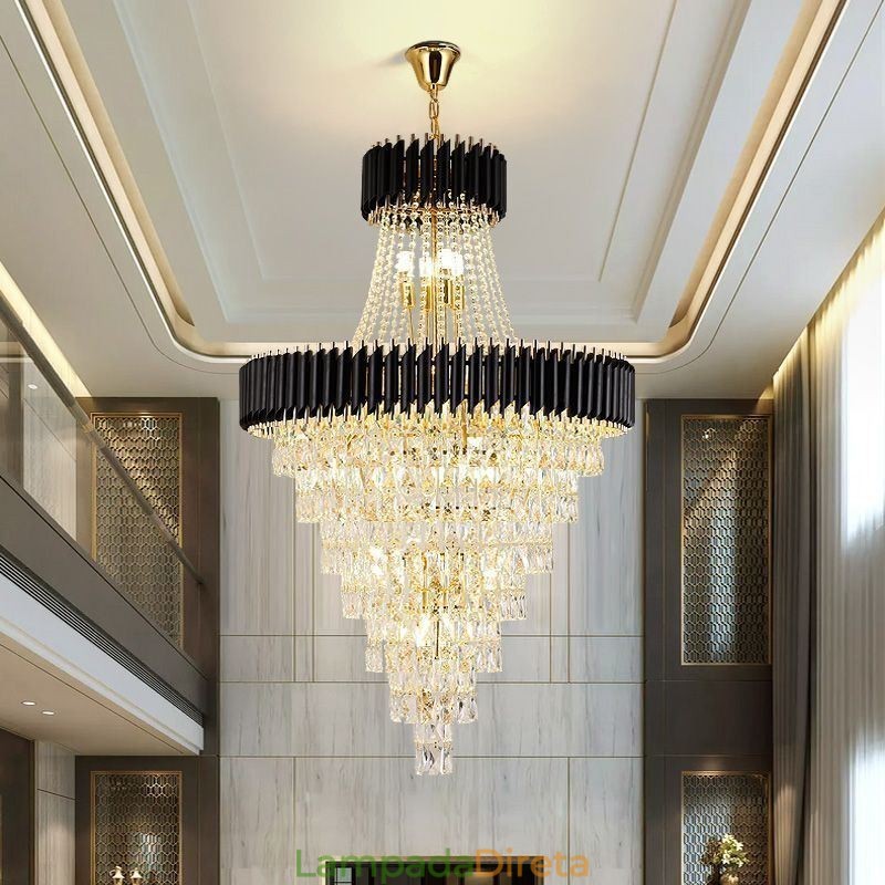 Luminária pendente de cristal moderna, luminária de teto cônica