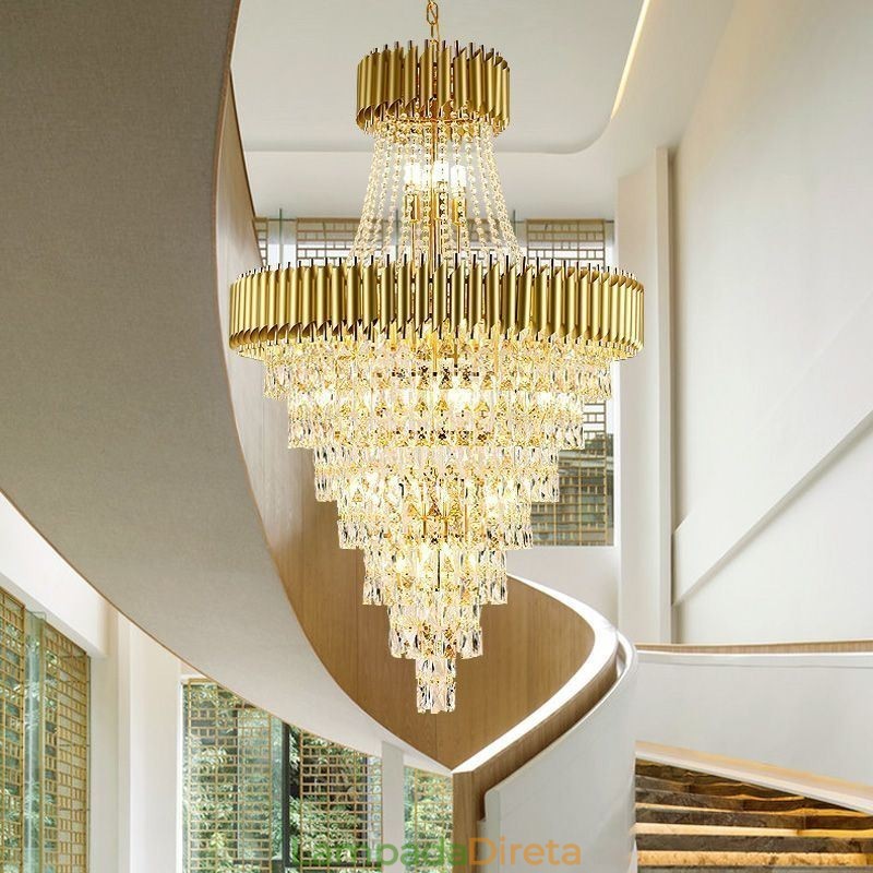 Luminária pendente de cristal moderna, luminária de teto cônica