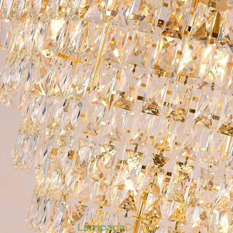 Luminária pendente de cristal moderna, luminária de teto cônica
