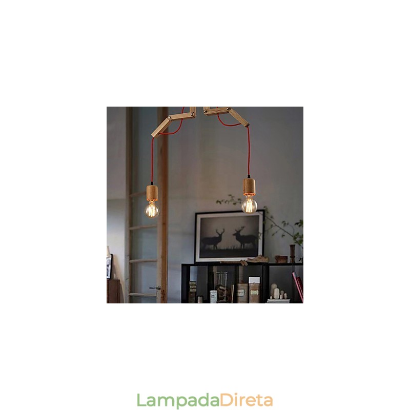 Lustre Mini Estilo Moderno Contemporâneo Madeira Bambu