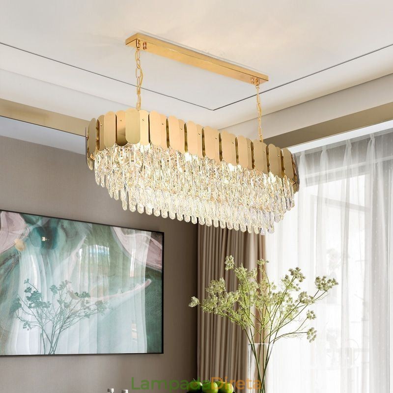 Luminária pendente de cristal, luminária de teto oval de luxo