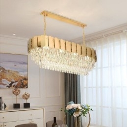 Luminária pendente de cristal, luminária de teto oval de luxo