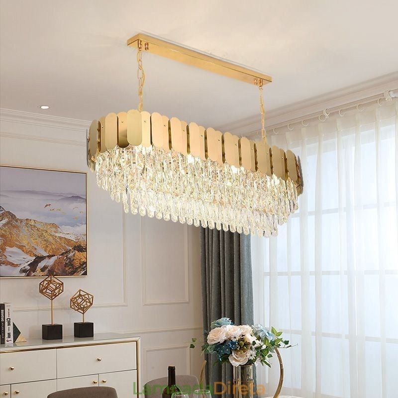 Luminária pendente de cristal, luminária de teto oval de luxo