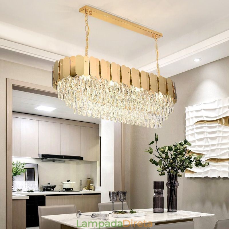 Luminária pendente de cristal, luminária de teto oval de luxo