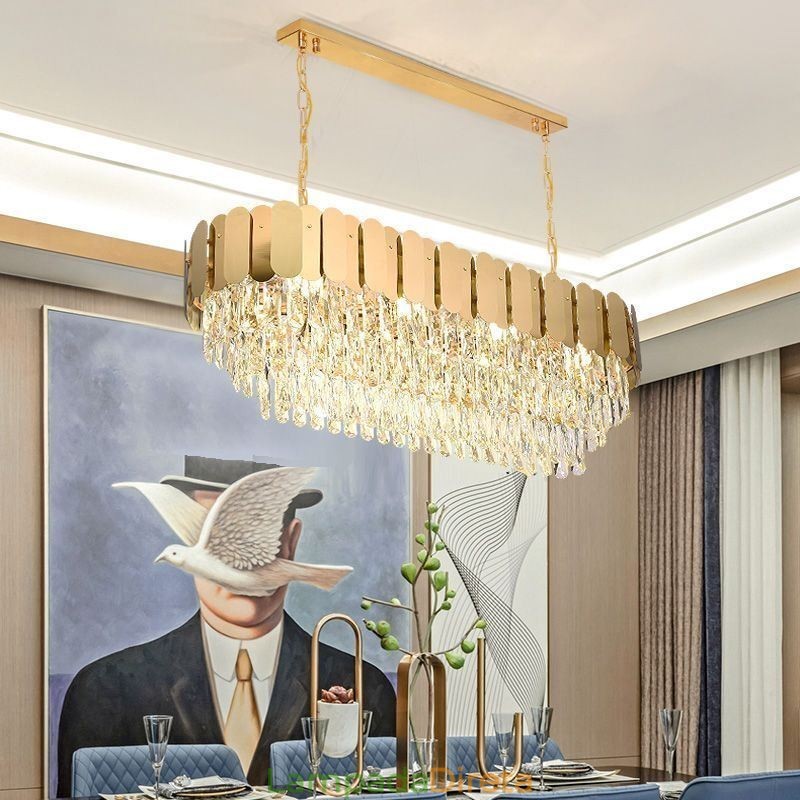 Luminária pendente de cristal, luminária de teto oval de luxo