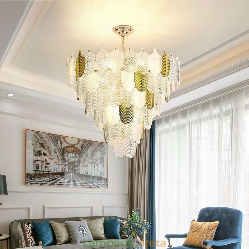 Cristal Elegante Folha Pendente Luz Teto Pendente Luz