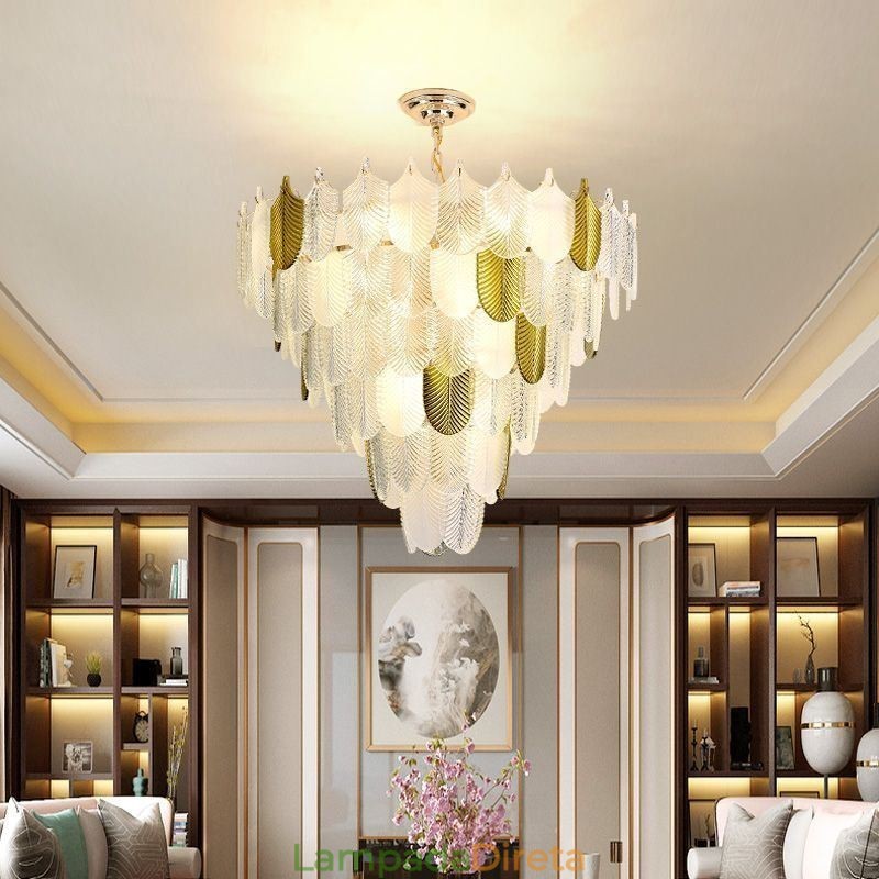 Cristal Elegante Folha Pendente Luz Teto Pendente Luz
