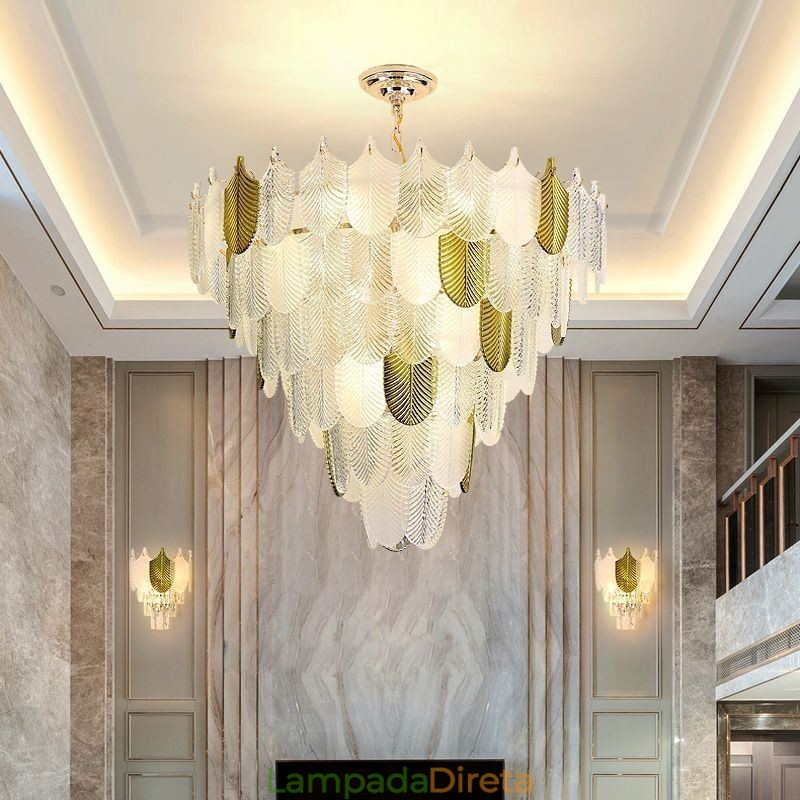 Cristal Elegante Folha Pendente Luz Teto Pendente Luz