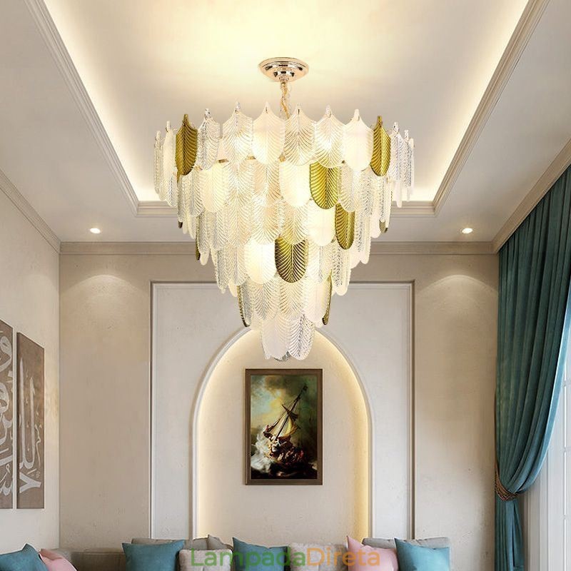 Cristal Elegante Folha Pendente Luz Teto Pendente Luz