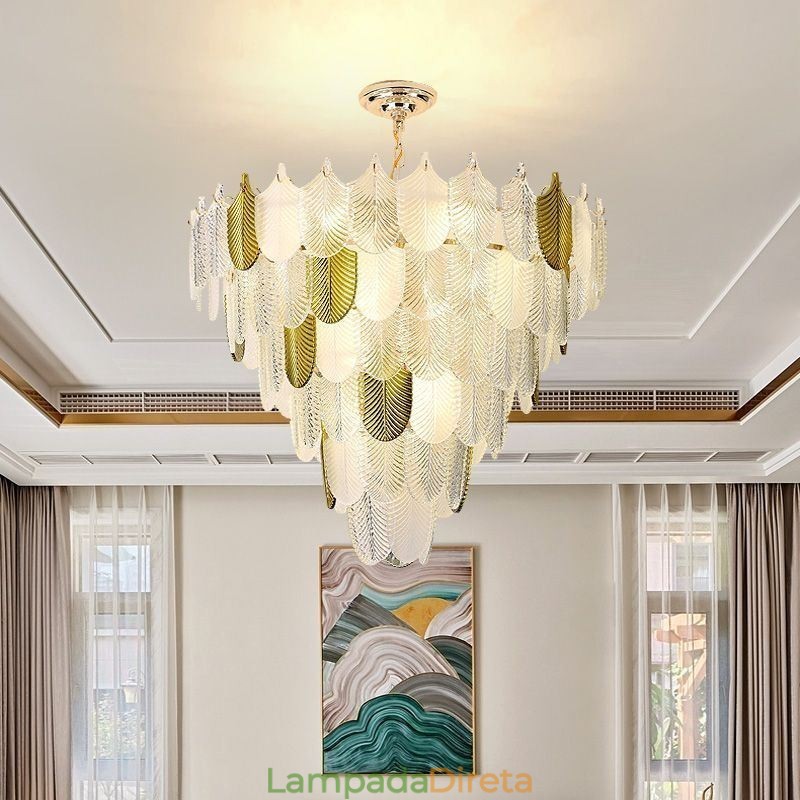 Cristal Elegante Folha Pendente Luz Teto Pendente Luz