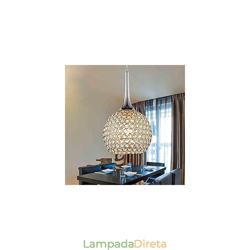 Lustre moderno contemporâneo de cristal cromado em metal