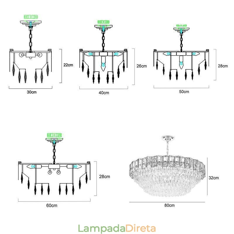 Luminárias de teto contemporâneas com pingente de cristal