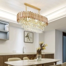 Luminária pendente de cristal moderna Luminária de teto oval de luxo