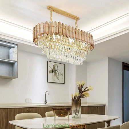 Luminária pendente de cristal moderna Luminária de teto oval de luxo Luminária pendente de cristal moderna Luminária de teto oval de luxo