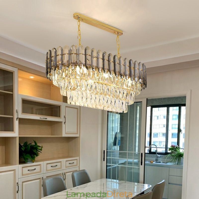 Luminária pendente de cristal moderna Luminária de teto oval de luxo