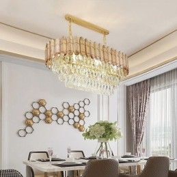 Luminária pendente de cristal moderna Luminária de teto oval de luxo