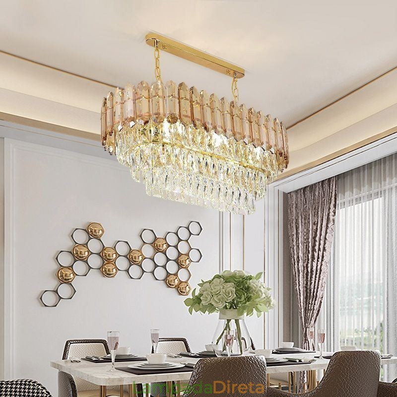 Luminária pendente de cristal moderna Luminária de teto oval de luxo