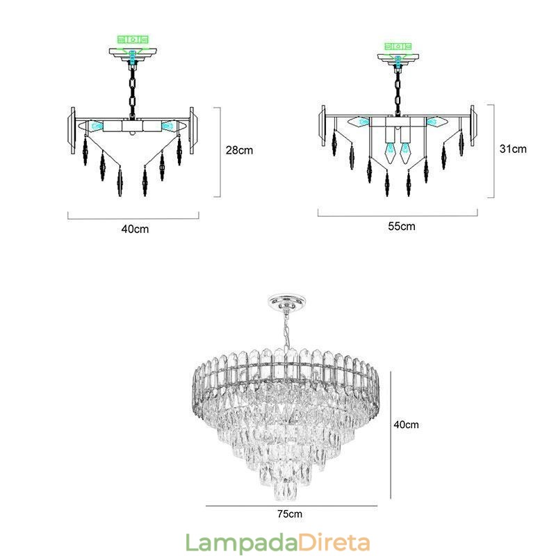 Luminária de teto pendente de cristal moderna