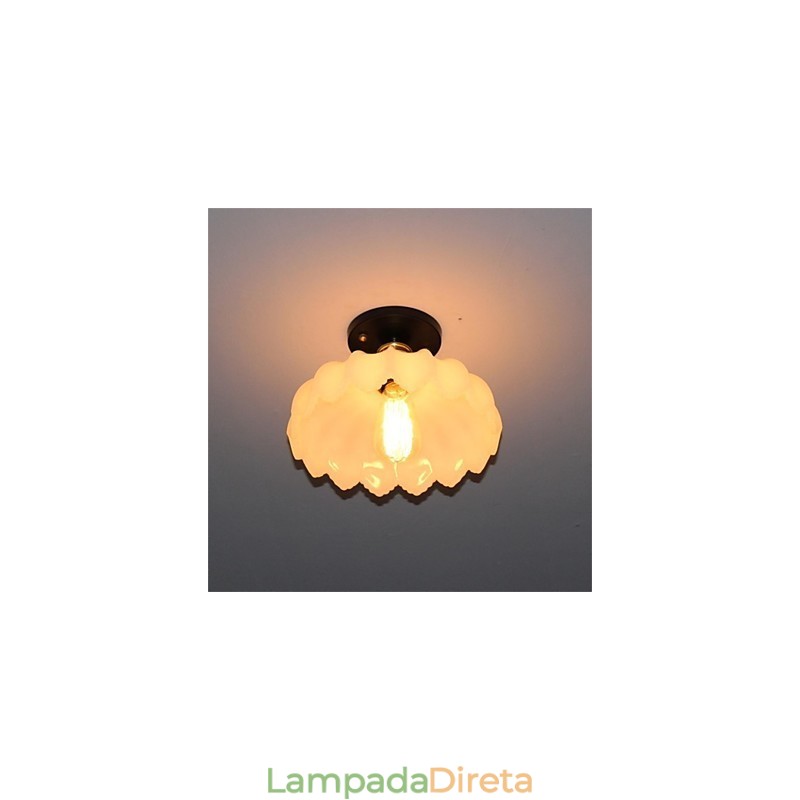 Luminária de teto de lótus retrô com imitação de vidro jade e 1 cabeça