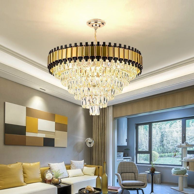 Luminária pendente de cristal de luxo redonda para teto