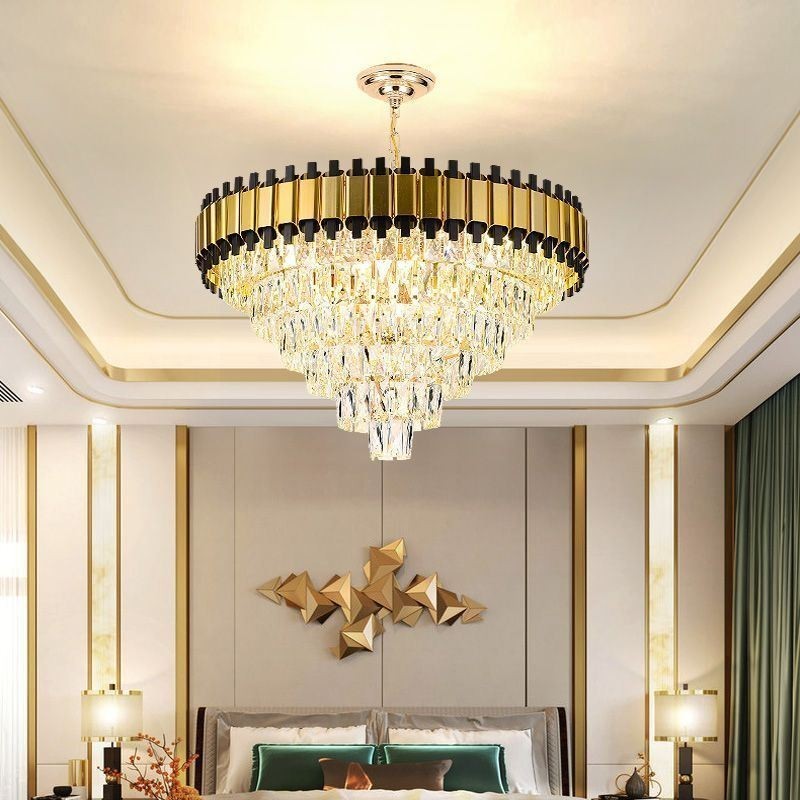 Luminária pendente de cristal de luxo redonda para teto