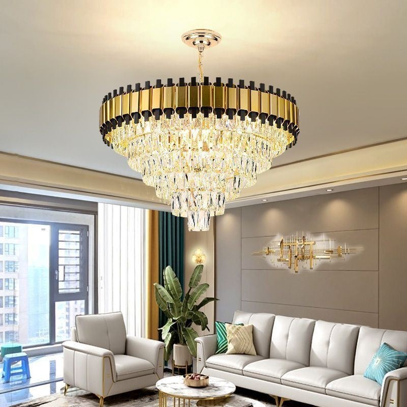 Luminária pendente de cristal de luxo redonda para teto