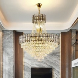 Iluminação pendente moderna de cristal dourado