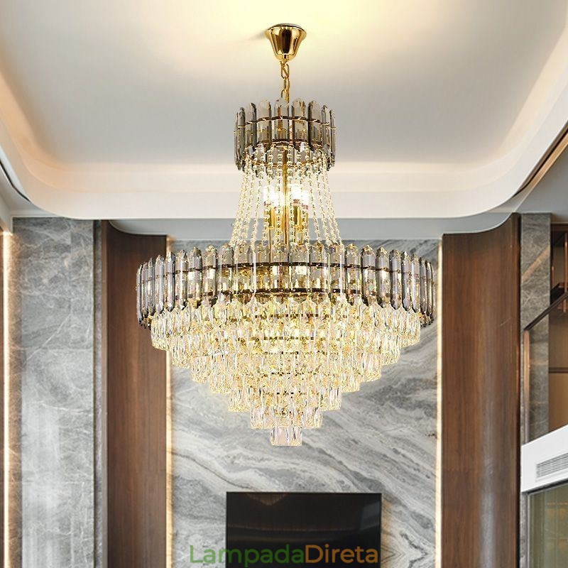 Iluminação pendente moderna de cristal dourado