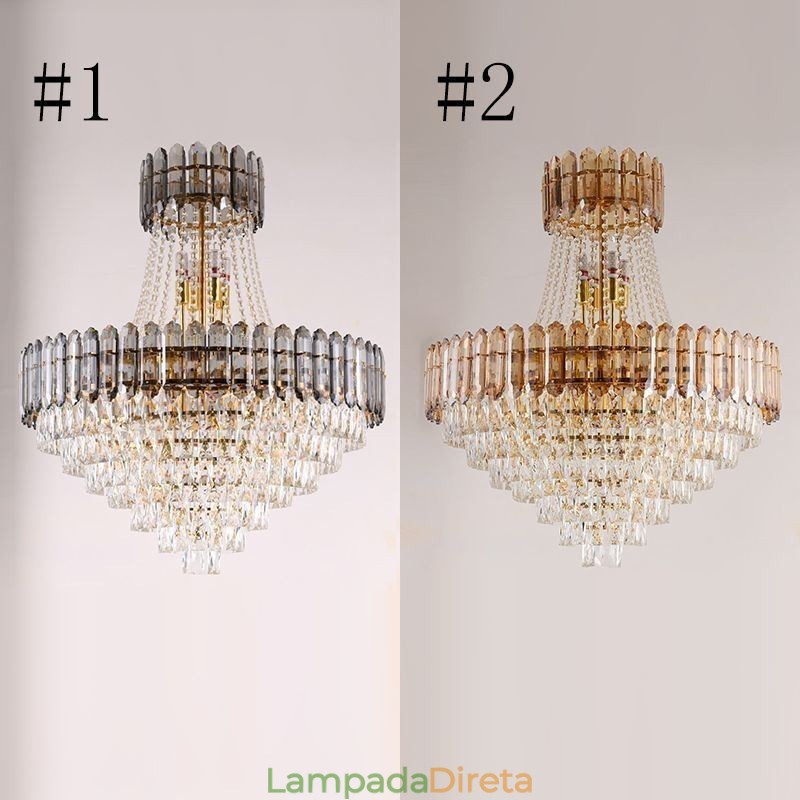 Iluminação pendente moderna de cristal dourado