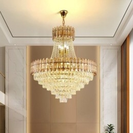 Iluminação pendente moderna de cristal dourado