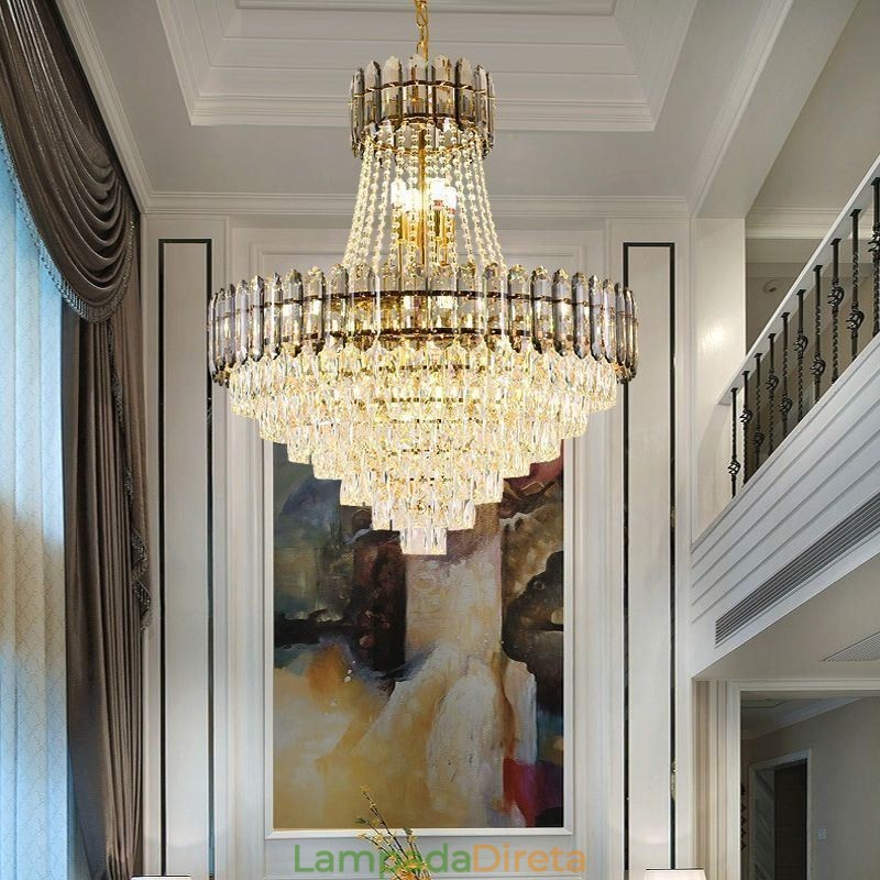Iluminação pendente moderna de cristal dourado