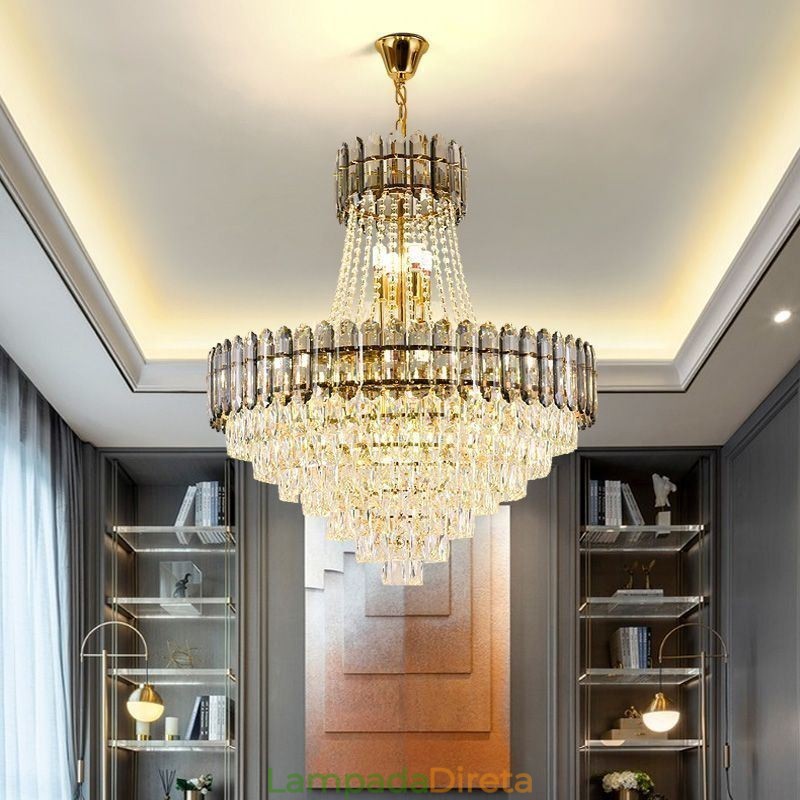 Iluminação pendente moderna de cristal dourado