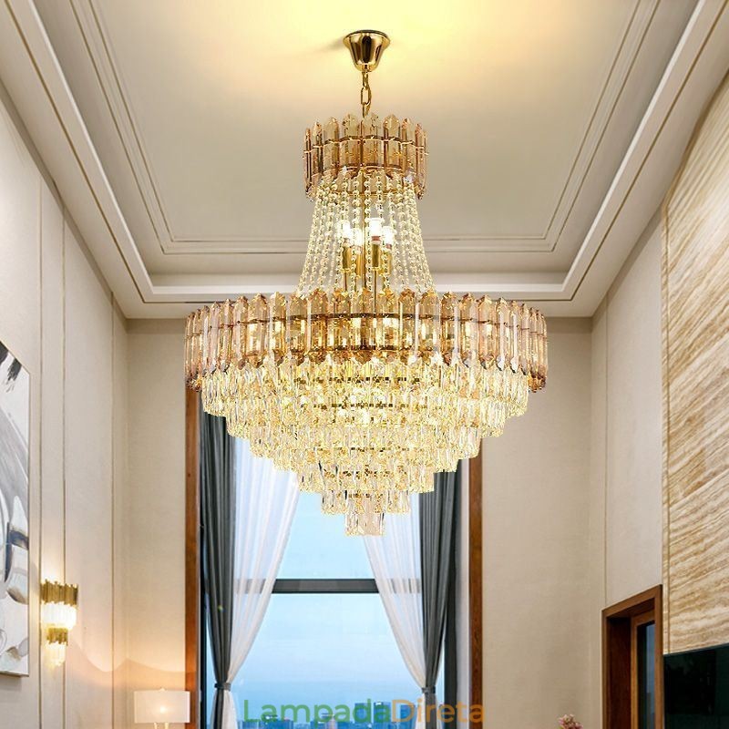Iluminação pendente moderna de cristal dourado