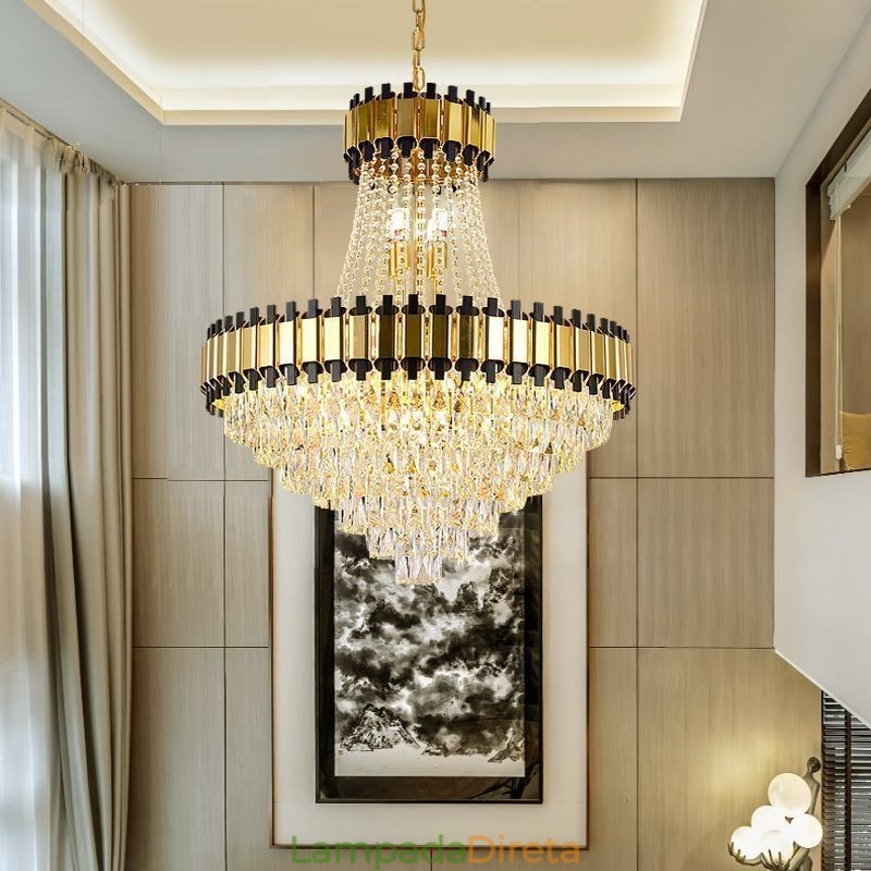 Luminária pendente de cristal moderna, luminária de teto