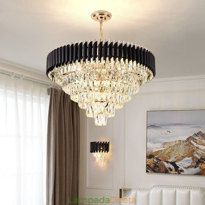 Luminária pendente de cristal de luxo, luz de teto, 6, 9, 12 luzes