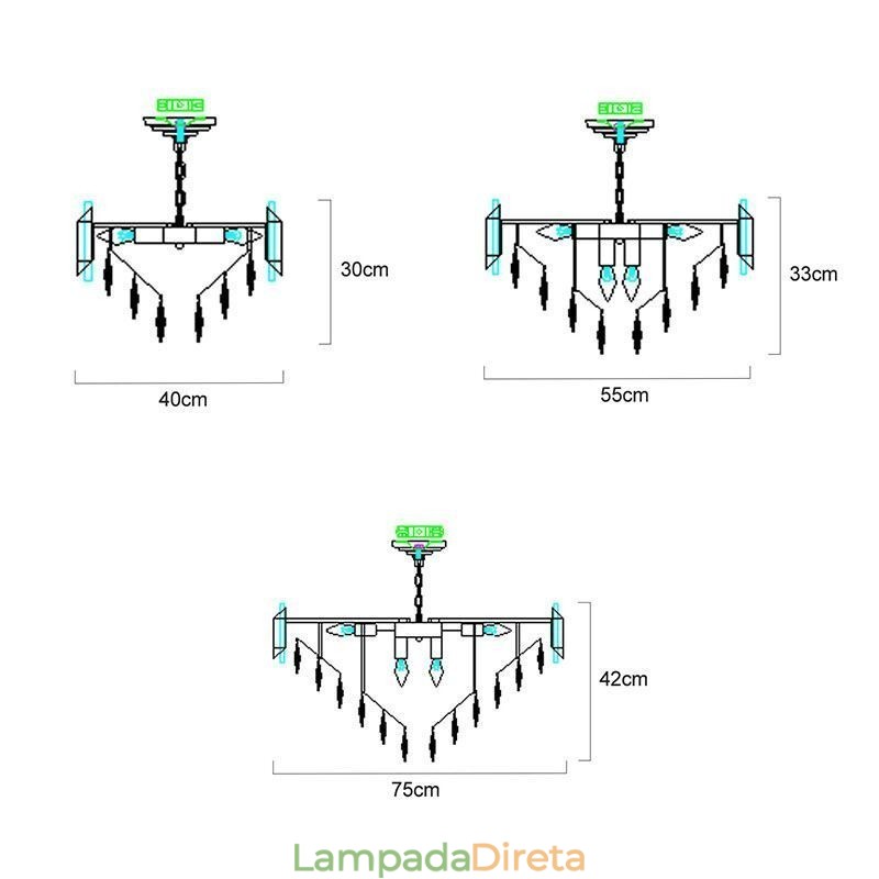 Luminária pendente de cristal de luxo, luz de teto, 6, 9, 12 luzes