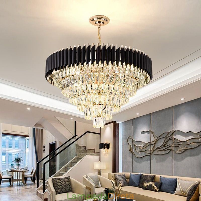 Luminária pendente de cristal de luxo, luz de teto, 6, 9, 12 luzes
