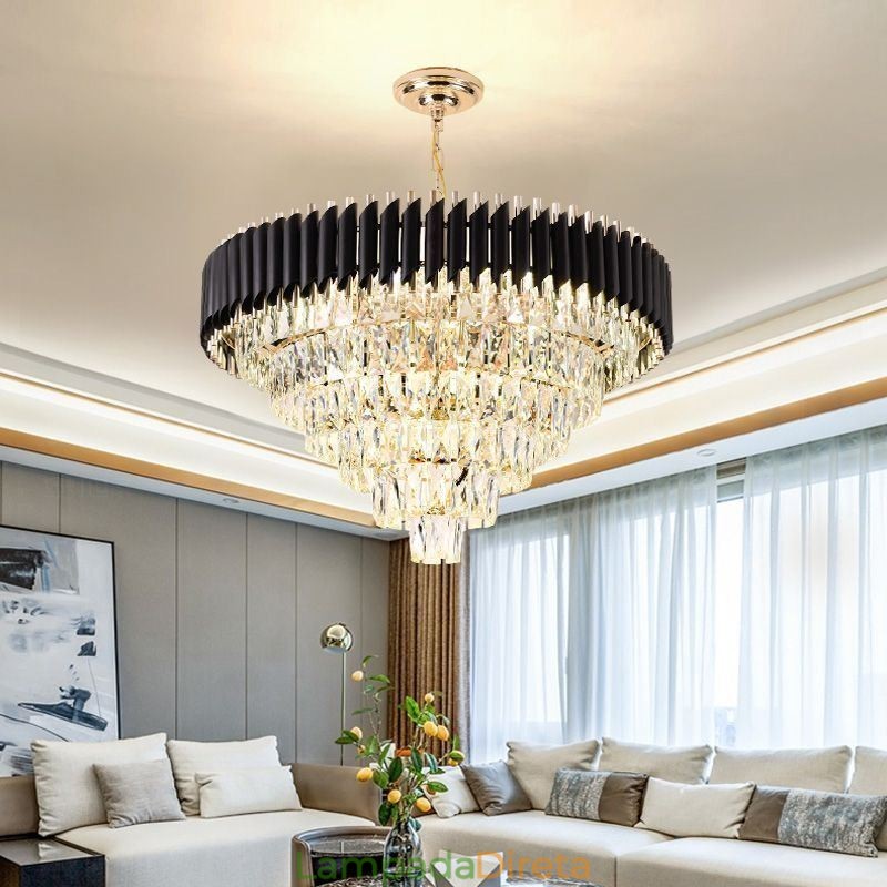 Luminária pendente de cristal de luxo, luz de teto, 6, 9, 12 luzes