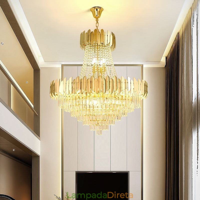 Luminária de teto pendente de cristal K9 clássica