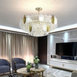 Luminária de teto de cristal com pingente de folha luxuosa