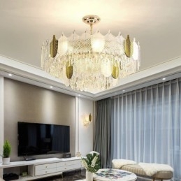 Luminária de teto de cristal com pingente de folha luxuosa