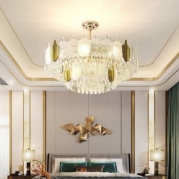 Luminária de teto de cristal com pingente de folha luxuosa