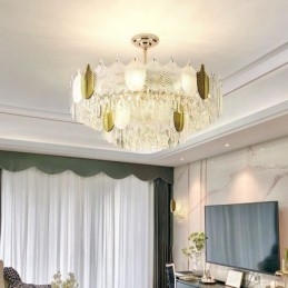 Luminária de teto de cristal com pingente de folha luxuosa