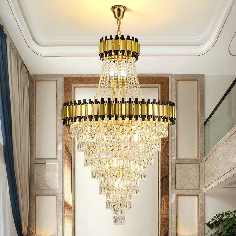Luminária de teto de cristal com pingente de ouro luxuoso