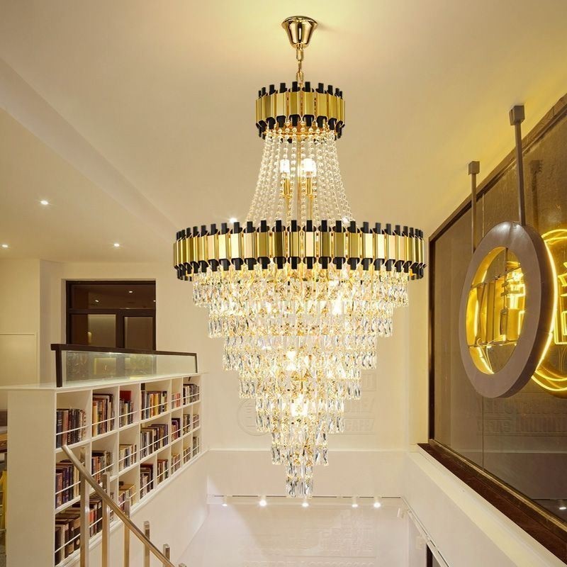 Luminária de teto de cristal com pingente de ouro luxuoso
