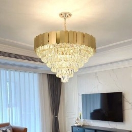 Luminária pendente de cristal moderna e elegante, luminária de teto cônica