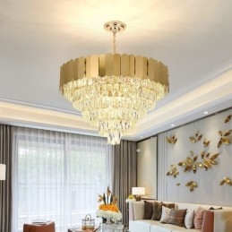 Luminária pendente de cristal moderna e elegante, luminária de teto cônica
